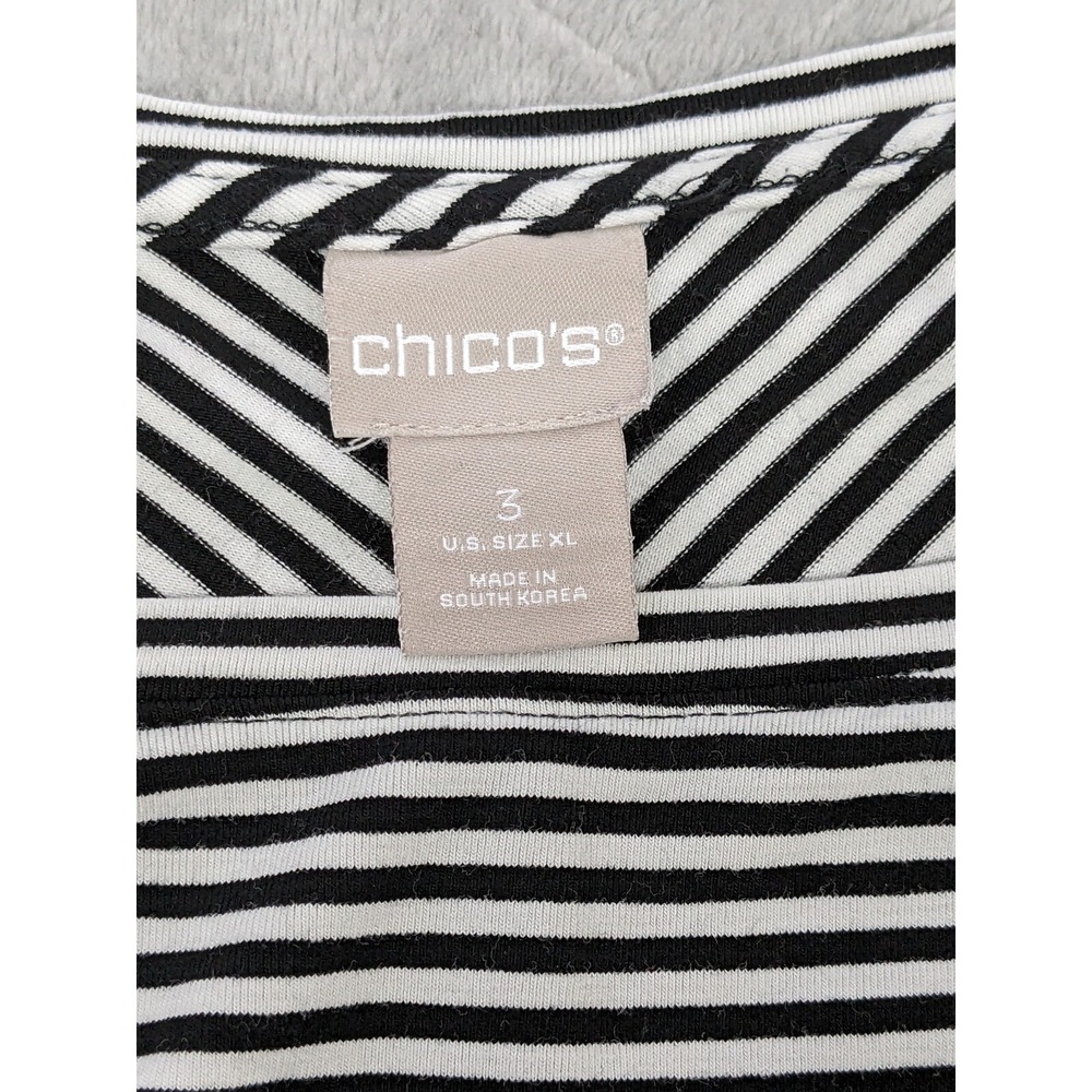 Chico's Striped Knit Top Size 3 XL Black White 3/4 Sleeve High-Low Hem - Picture 11 of 12